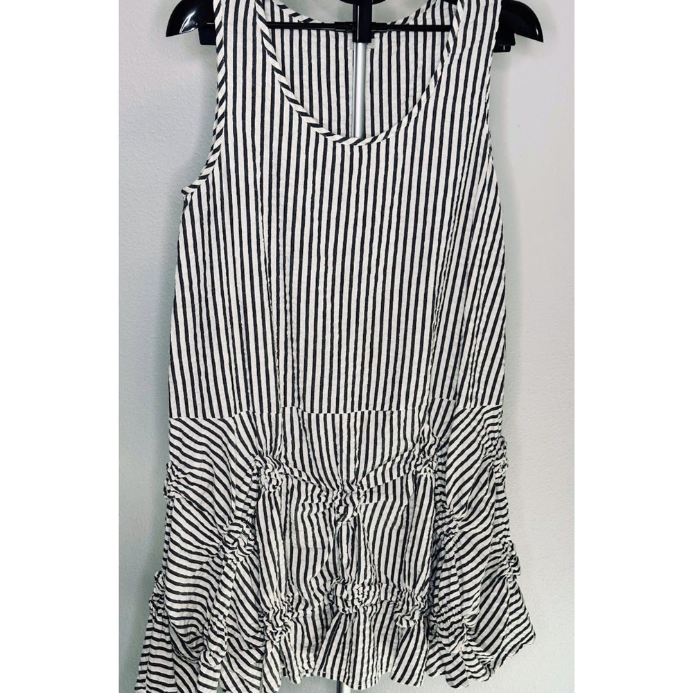 Tulip Striped Drop Waist Dress Women Medium Black White Good Cinched Knots